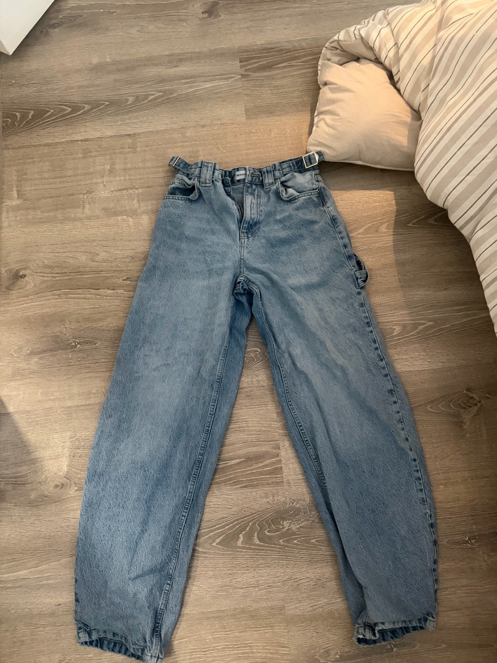 Bershka Light Blue Boyfriend Jeans with Paperbag Waist